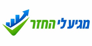 לוגו מגיע להצלחה עם גרף מוטות כחולים, חץ עולה ירוק וסימן וי בעברית
